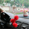 Bling Diamond Heart Interior Accessories, Mirror Hanging Ornament for Women, Love Heart & Pink Plush Ball Decor Pendant, Car Decoration Charm (Red)