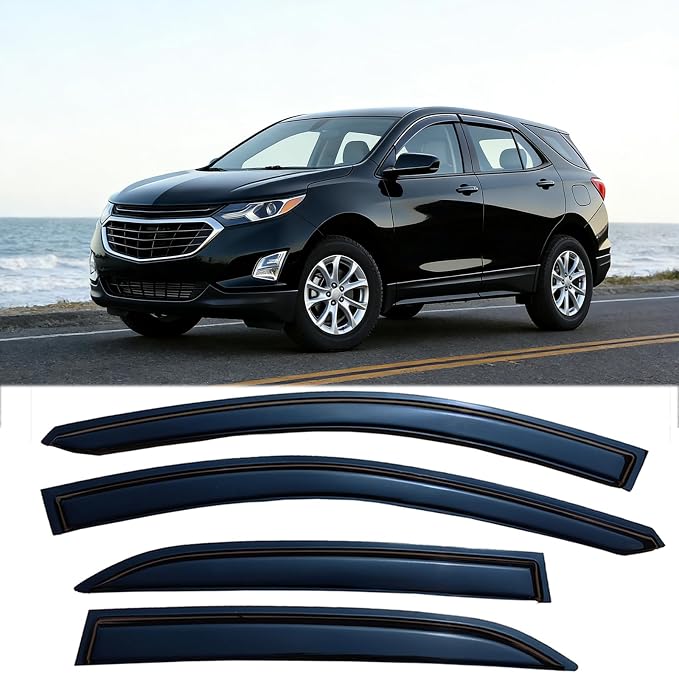 4PCS Premium Window Visors Rain Guards for Chevrolet(Chevy) Equinox 2018-2024 | Smoke Tinted Vent Visors | No-Drill Installation | Reduce Wind Noise & Block Rain | Weatherproof Car Accessories