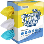 Microfiber Cleaning Cloth, 150 Pack Reusable Paper Towels Microfiber Towels for Cars Lint Free Shop Rags with Box for Home Kitchen Automotive, 11"x 9", Blue & Yellow & White