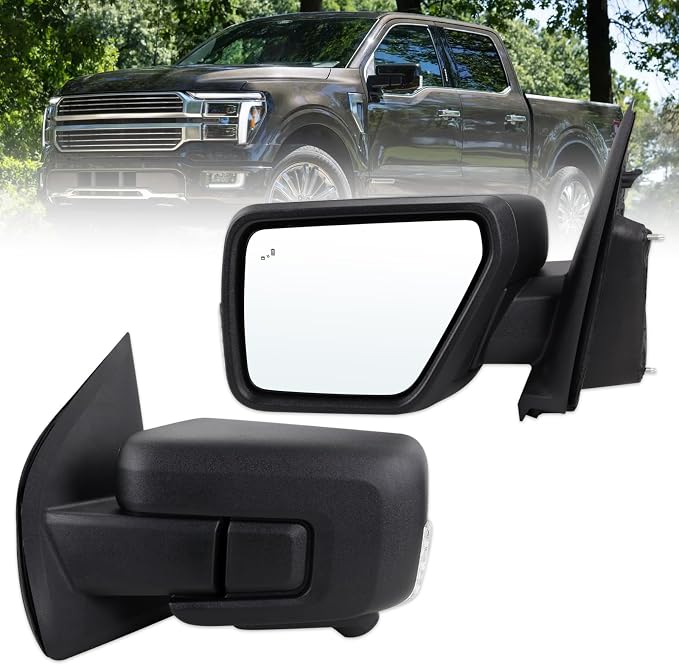 Left Driver Side Mirror Compatible With 2021-2026 Ford F150 With Manual Folding Power Glass Heated Blind Spot Turn Signal Light Matte Black Replace#ML3Z17683TA (9Pins)