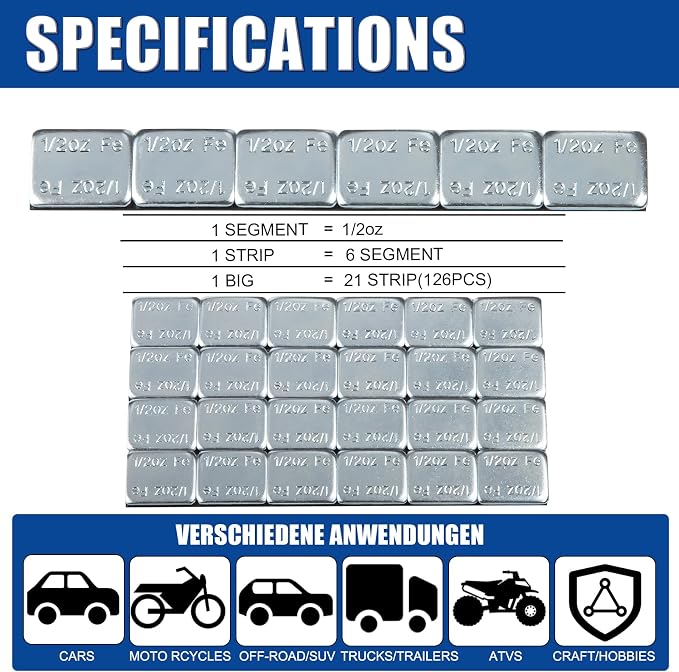 Upgraded Wheel Weights 1/2oz, 0.5oz - 126PCS Adhesive Stick on Wheel Weights, 63oz/Box, Perfect for Cars/Trucks/SUVs/Motorcycles