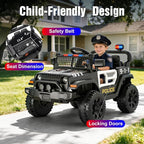 12V Ride on Car with Parent Remote Control, Toddler Police Electric Car with Spring Suspension, LED Lights & Music Player - Safe Battery Toy for Kids, Christmas & Birthday Gift
