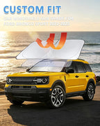 Sunshade for Bronco Sport Windshield Sun Shade for 2025-2021 Ford Bronco Sport 4Door Accessories Foldable Front Window Shield Cover Sun Visor Protector Block UV Rays