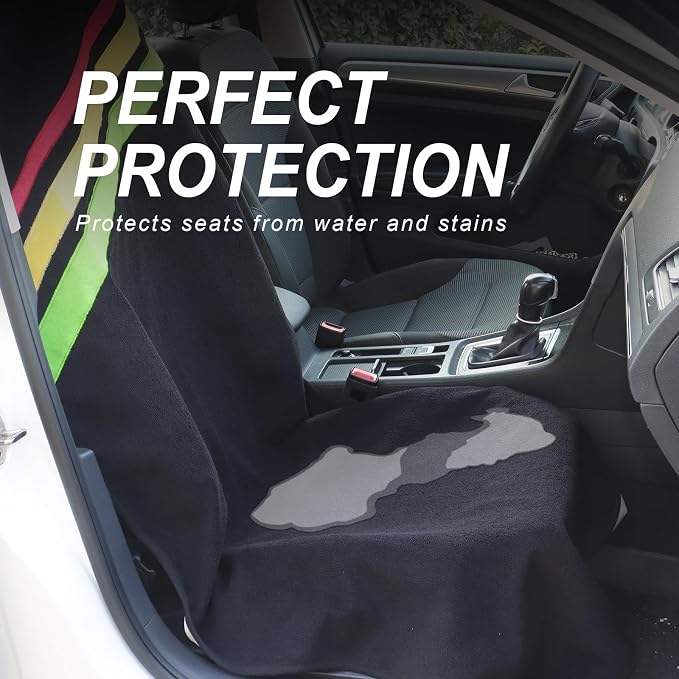 Waterproof Car Towel Seat Covers Front Seats for After Gym Workout,Auto Universal Interior Sweat Towels Cloth Bucket Carseat Cover Protector for Trucks SUV RV Boat Van (Black)