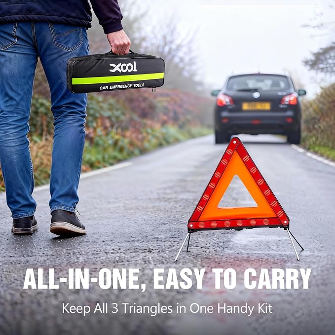Warning Triangle, Emergency Warning Triangles for Vehicles, Reflective Triangle, Emergency Warning Reflector Safety Triangle Kit with Carry Case, 3-Pack