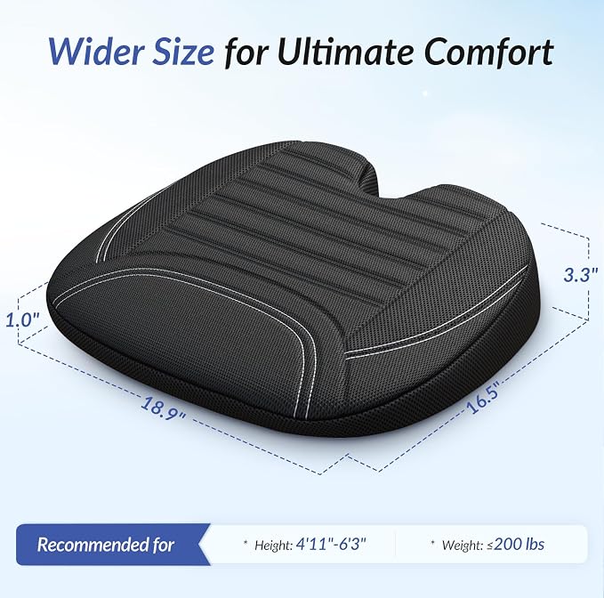 Wedge Car Seat Cushion for Tailbone Pain Relief & Better Visibility | Ergonomic Memory Foam Seat Cushion for Car with Breathable Channel Design, Fits Car, SUV, Truck, Non-Slip Mesh Cover