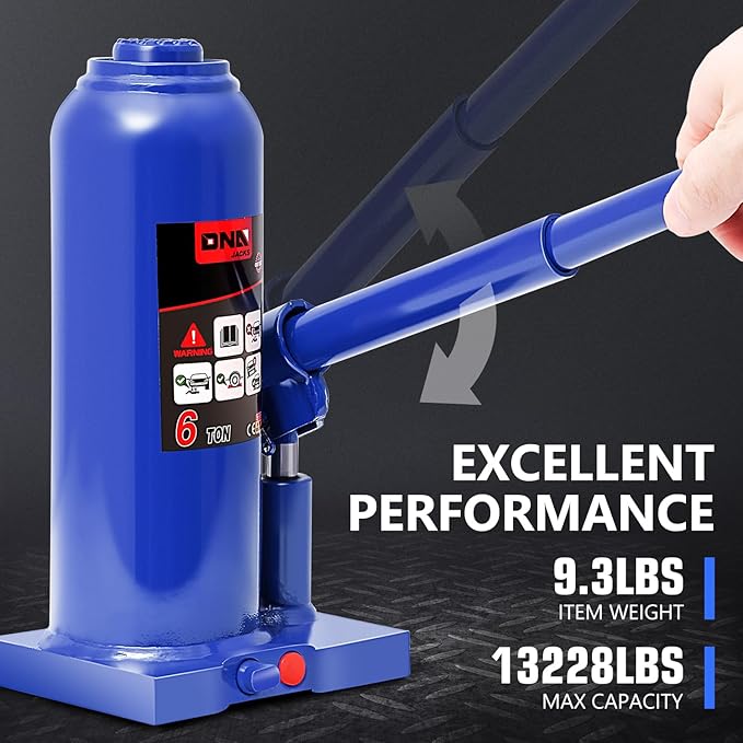 6 Tons / 12000 lbs Lifting Automotive Welded Hydraulic Bottle Jack for Car SUV Pickup Truck, Auto Repair, with Manual Handle & Carrying Storage Case, Blue