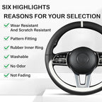Black & White Nappa Leather Steering Wheel Cover, 14.5-15 inch Universal Car Steering Wheel Cover Non-Slip Breathable Absorbing Sweat Car Accessories
