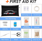 98 PCS Roadside Car Emergency Assistance Kit with Portable Air Compressor Jumper Cables Safety Hammer All in One Pliers Tool Set（Black）