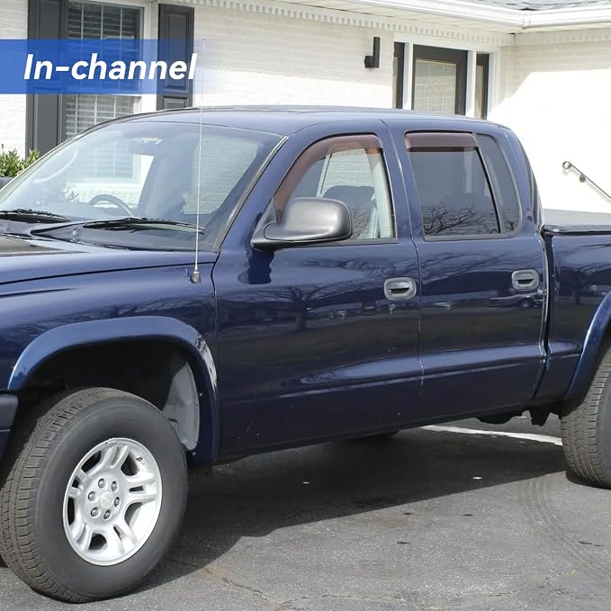 in-Channel Window Visors Rain Guards for 2000-2004 Dodge Dakota Quad/Crew Cab, Window Vent Wind Deflectors Visors Shades for 00 01 02 03 04 Dakota