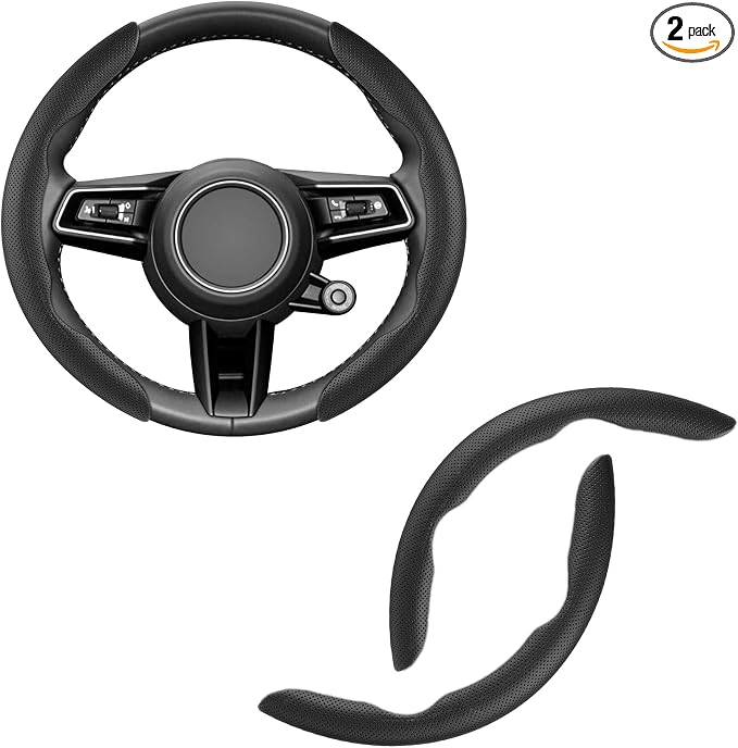 Nappa Leather Steering Wheel Cover, 2PCS Segmented Wheel Protector, Universal 99% Car Wheel Cover (Black)
