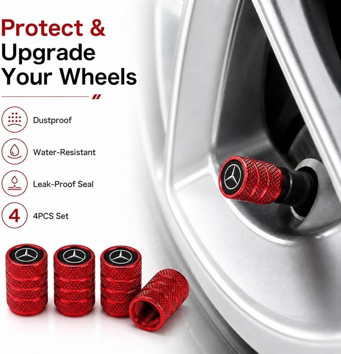 Car Tire Valve Stem Caps for Automobiles,Dust Caps Compatible with Mercedes Benz CESM CLK GLK GL AB GLS GLE AMG Series Car Tires，Alloy Leak-Proof Valve Cover