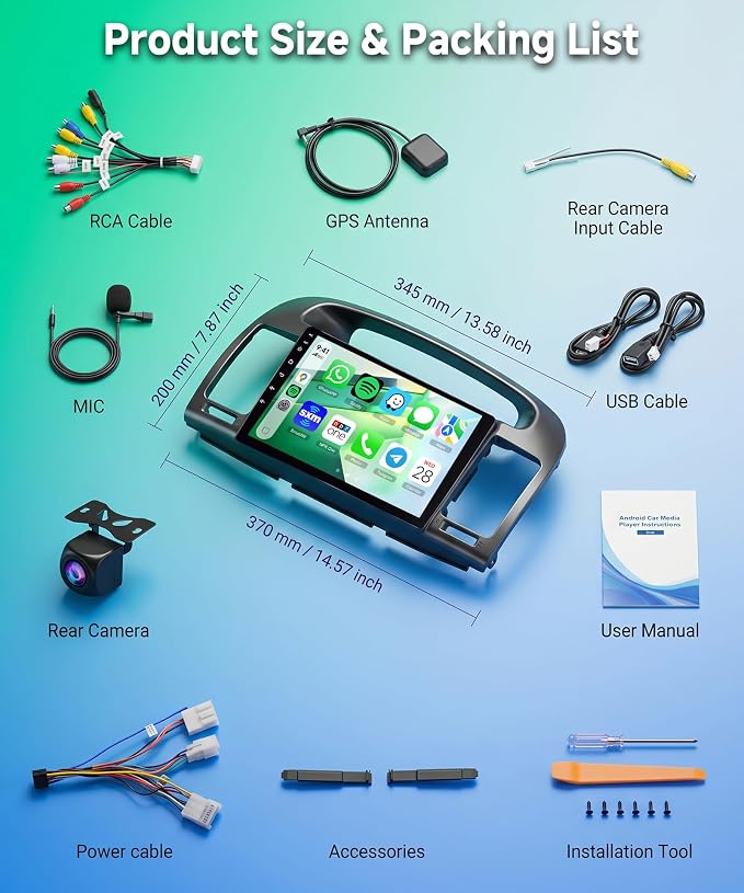 8 Core 6G+128G Android 15 Car Stereo for Toyota Camry 2000-2006, AI Noise Reduction, Wireless Carplay Android Auto 9 Inch IPS GPS 5G-WiFi DSP FM RDS, Bluetooth 5.0 SWC HD Backup Camera