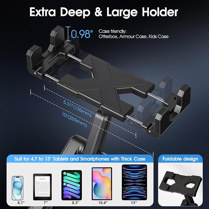 Cup Holder Tablet Mount, Ipad Cup Holder Car Mount Expander [2026 Upgraded] with 22" Height Adjustable Arm for Tablet iPhone 3-13in iPad Pro Air Mini, Fire, iPhone 15, Galaxy S24 Z Fold 5