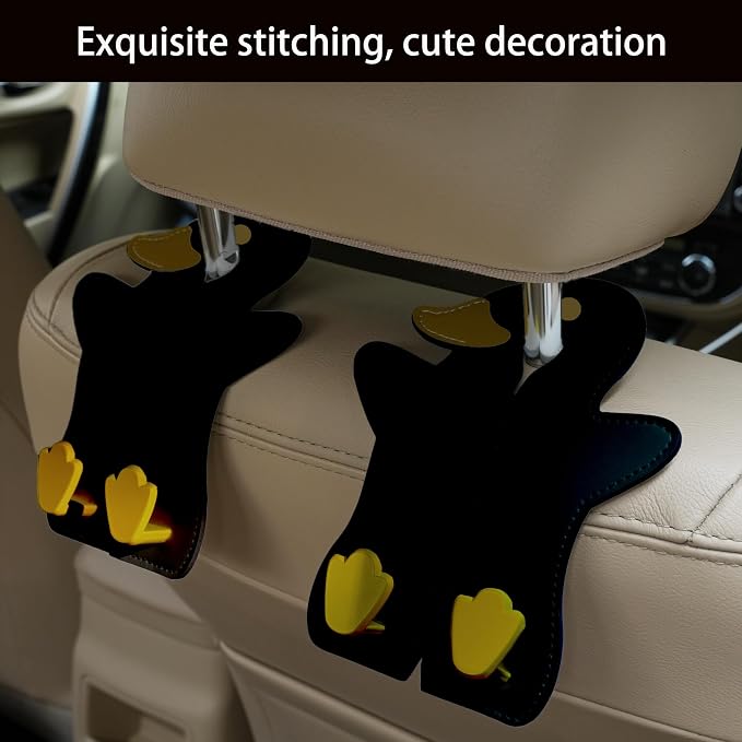 Leather Car Seat Back Hooks - Double Hook Headrest Hanger for Purse, Bags, Groceries & Phone Holder - Universal Fit for Car, SUV, Truck - Heavy Duty Metal & Premium Leather Organizer