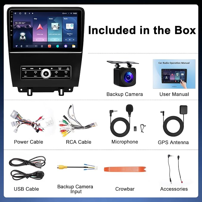 10.1" Car Radio for Ford Mustang 2010-2014: [4G+64G] Upgrade Android 15 Stereo Wireless CarPlay Android Auto, BT 5.4, WiFi 6, GPS, FM, RDS, EQ, SWC, 1080P Backup Camera (Only fit Manual AC)