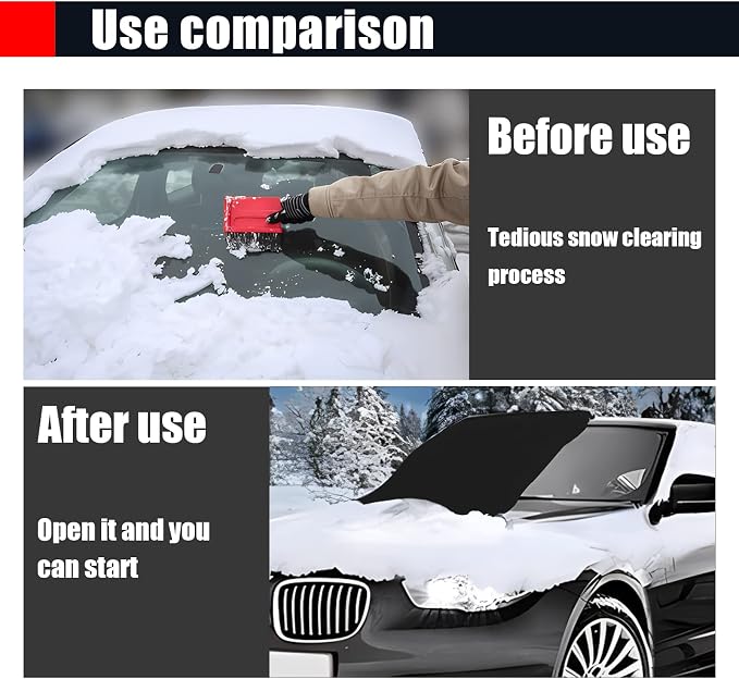 Car Windshield Snow Cover, Upgraded 600D Oxford Fabric Windshield Frost Cover, 75×47 Inch Wind and Snow Protection Kit, Four Seasons Car Windshield Sunshade and Snow Cover, Universal Truck, SUV, Car