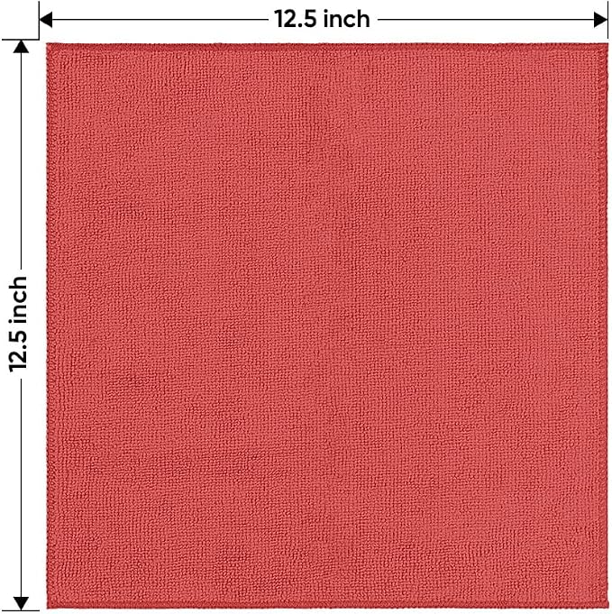 Red Microfiber Cleaning Cloth 12 Pack, 12.5 x 12.5 inch Microfiber Towels for Cars, Ultra Absorbent Car Washing Cloth, Lint Free Streak Free Cleaning Rags for Car, Kitchen, and Window