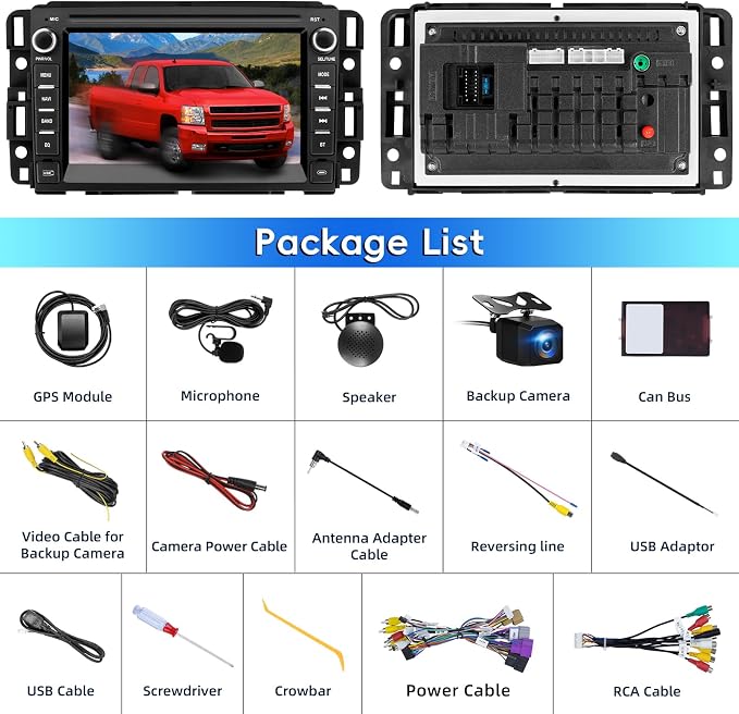 Car Radio for Chevy Silverado GMC Sierra Yukon 2007-2013,Android 13 Touch Screen CarPlay Android Auto Bluetooth GPS Navigation 2+32G Head Unit with Backup Camera