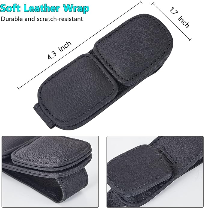 2 Pieces Sunglass Holder for Car Visor Clip, Magnetic Leather Eyeglass Hanger Clip for Car, Square Car Visor Accessories (Black)