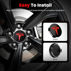 4 Pack Car Wheel Center Hub Cap Kit with 22 Lug Nut Covers, 2.2 in (56mm) Wheel Rim Covers Center Hubcaps with Emblem for Model 3 Y, Black & Red Gray & Silver Exterior Decoration for Tesla