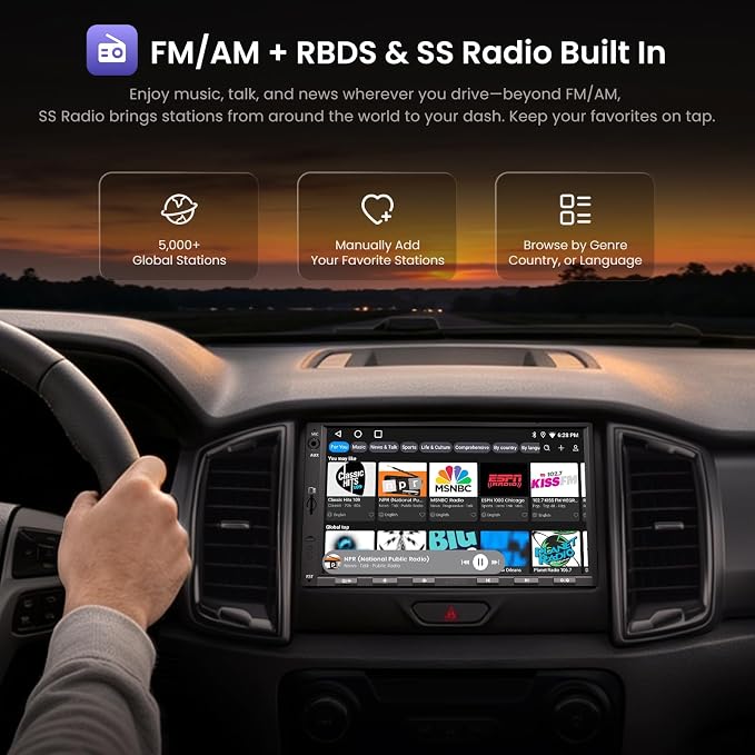 A5L 7 inch Android Double DIN Car Stereo, Wireless CarPlay & Android Auto, Wi-Fi/USB/BT, QLED Touchscreen Car CarPlay, Backup Camera,MirrorLink, 24B-EQ DSP, SWC,FM/AM/SS Radio, AI&GPS Track