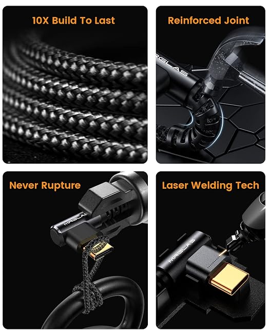 3.2A USB C Charger Cable, [2-Pack,6.6FT] USB A to USB C Right Angle Cable Gold-Plated Type C Charger Fast Charging Durable Braided Cord for iPhone 17 16 Samsung S26 S25 S24 Ultra, Google Pixel