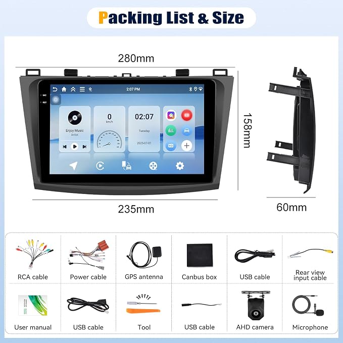 [4+128G] Android 15 Car Radio Stereo for Mazda 3 2009-2013 with Wireless Carplay&Android Auto,9 Inch Touchscreen Car Radio with Mirror Link Bluetooth FM/RDS WiFi GPS EQ SWC+AHD Backup Camera