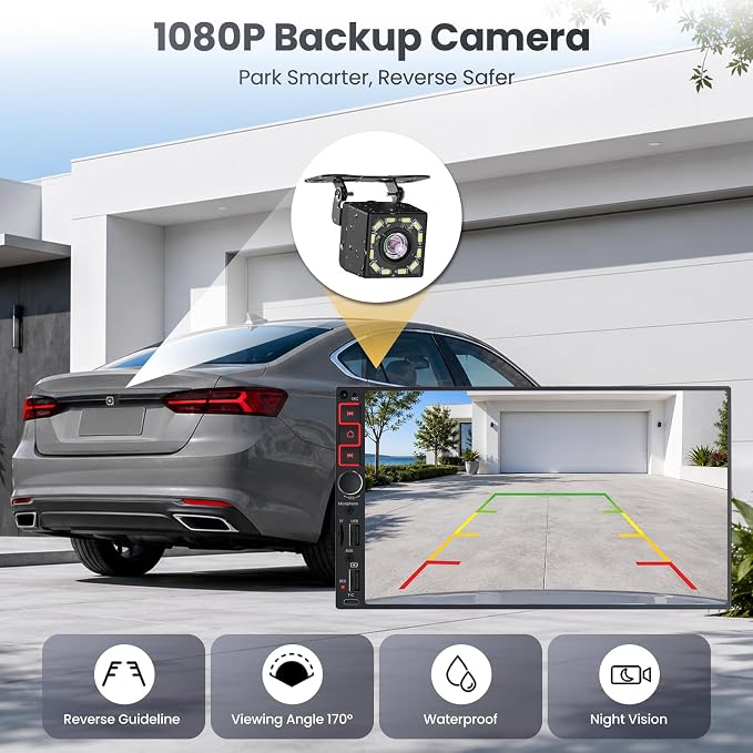 9" Double Din Car Stereo with Wireless Apple CarPlay & Android Auto,QLED IPS Touchscreen Car Radio,1080P Backup Camera, Mirror Link, Voice Control, Bluetooth 6.0, AM/FM, Type-C Fast Charging, EQ, SWC