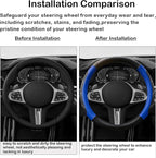 Black and Blue Line Punching Car Steering Wheel Cover, Microfiber Leather Sports, 14.5-15 in Universal Leather Wheel Covers, Breathable Fashion Anti-Slip, Steering Wheels Accessories for Men Women