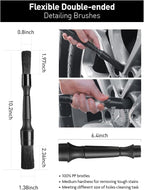 7PCS Car Wheel Brush Kit, Tire Brush for Car Owners & Auto Detailers, Soft-bristled Rim Brush, Flat Wheel Brush, Double-Ended Detailing Brush and Pads for Home Shop, Cars Trucks RVs