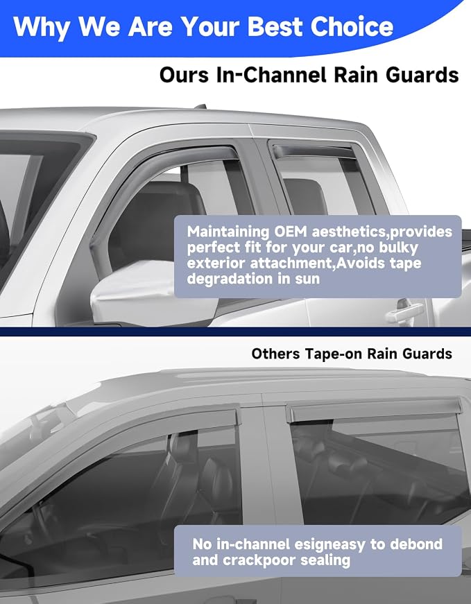 in-Channel Rain Guards Fit for Nissan Frontier 2022 2023 2024 2025 2026 Crew Cab, Window Rain Guards Visors Vent Visors Window Deflector Vent Shades Truck Car Accessories -4 pcs