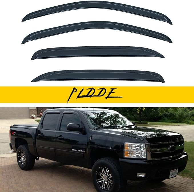 Window Visor Rain Guards Compatible with 2007-2014 Chevy Silverado Sierra GMC Yukon XL Suburban Avalanche 1500 2500 3500HD Crew Cab Tape-On Wind Deflector Vent Visor for Trucks 4 Piece
