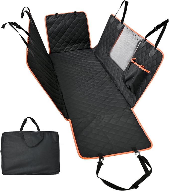 Dog Car Seat Cover for Back Seat, Scratch-Resistant Nonslip Hammock with Side Flaps and Seatbelt Openings for Cars, SUVs, and Trucks, Black