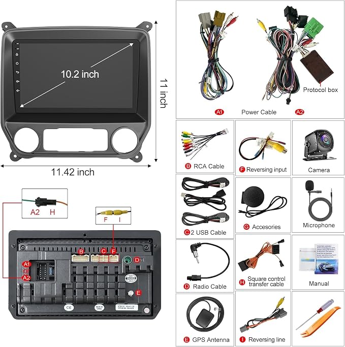 10.2 Inch QLED Carplay Screen for Chevrolet Silverado & GMC Sierra 2014-2018(Without Bo-se System),Android 13 Silverado Radio Stereo Support Wireless Carplay &Android Auto,Bluetooth&GPS,2+64GB