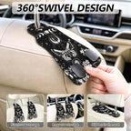Cute Moon Phase Moth Car Seat Back Storage Headrest Hooks for Purses & Bags – 2PCS PU Leather Dual Metal Hooks, Backseat Organizer Accessories