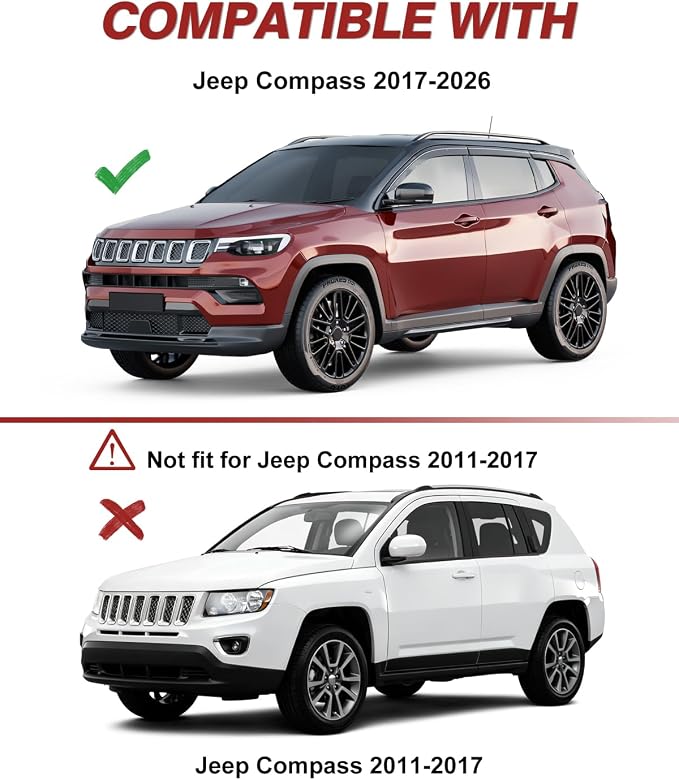 Outside-Mount Window Rain Guards Fit for Jeep Compass 2017-2026, Extra Durable Window Visors Wind Deflector Dark Smoke Vent Shades Car Tape-on with Thicker-6 PCS
