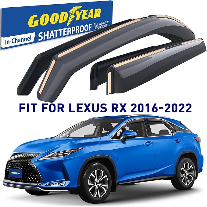 Goodyear Shatterproof in-Channel Window Deflectors for Lexus RX 350, RX 450H 2016-2022, Rain Guards, Window Visors for Cars, Vent Deflector, Car Accessories, 4 pcs - GY008425