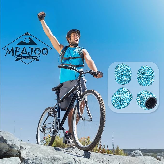 4PCS Bling Crystal Diamond Tire Stem Valve Caps, Dustproof Car Wheel Tire Valve Caps Universal Tire Valve Stem Covers for Cars, SUV, Trucks, Bikes, Motorcycles, Bicycles (Light Blue)