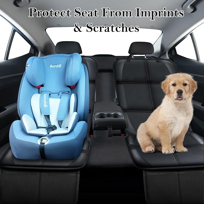 Car Seat Protector for Child Car Seat, Durable 600D Fabric Waterproof Car Seat Cover with Thick Pad Non-Slip Backing，No Imprints (Thicker Black-2pc)