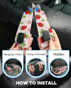 Purse Holder for Car, 2 Pack Heavy Duty Purse Hanger for Car, PU Leather Car Seat Hooks for Purses and Bags, Cute Strawberry Headrest Organizer for Handbags & Backpacks