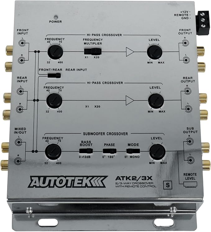 ATK2 3X Active Crossover Processor (Silver) – 8.5 Volts, 2-Way and 3-Way, Remote Bass Control Included, Built-In Crossovers, Level Adjust
