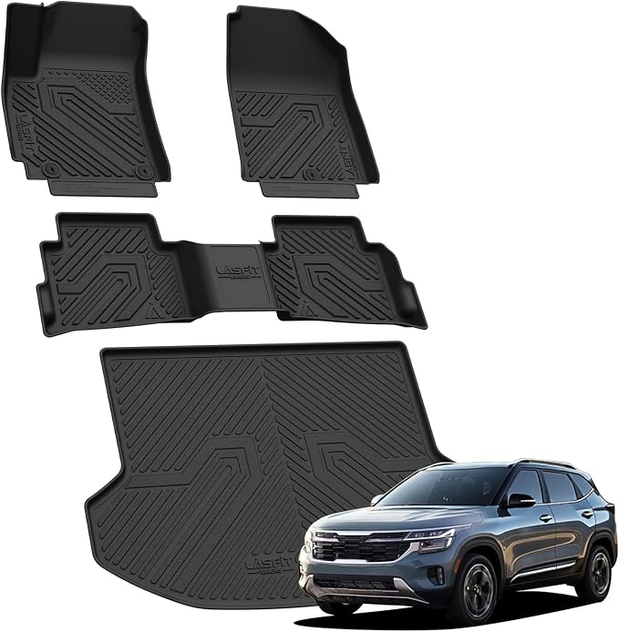 Floor Mats & Cargo Mat for Kia Seltos 2026 2025 2024 (Not Fit SX), All Weather TPE Custom Fit Floor Liners 1st&2nd Row Full Set Car Mats Accessories for Kia Seltos 2024-2026, Black