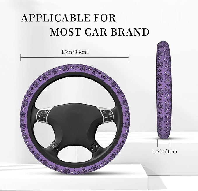 Haunted The Mansion Steering Wheel Cover Cute Universal 15 Inch Car Accessories Protector for Women Fit Auto SUV Sedan Vans Trucks