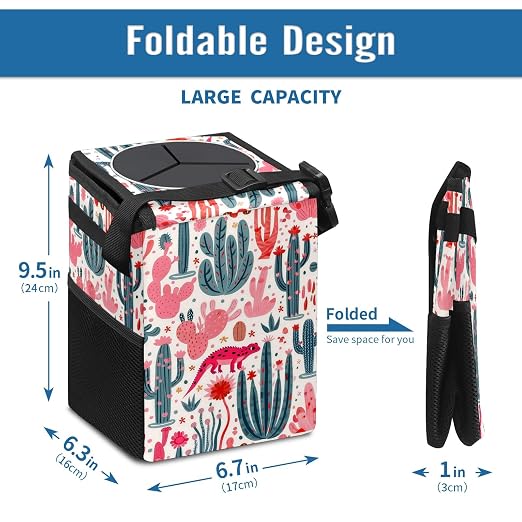 Car Trash Can – Lightweight and Portable with Durable Water-Resistant Coating, No Installation Required, Practical and Ample Capacity,Car Accessories Interior Car Organizer. Cactus