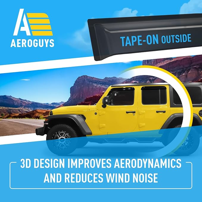 Extra Durable Window Deflectors Tape-On Window Visors Rain Guards Fit for Jeep Wrangler JL 2018-2026, Sun Visors, Wind Vent for Shades, Exterior Car Accessories - 4pcs. AG0085