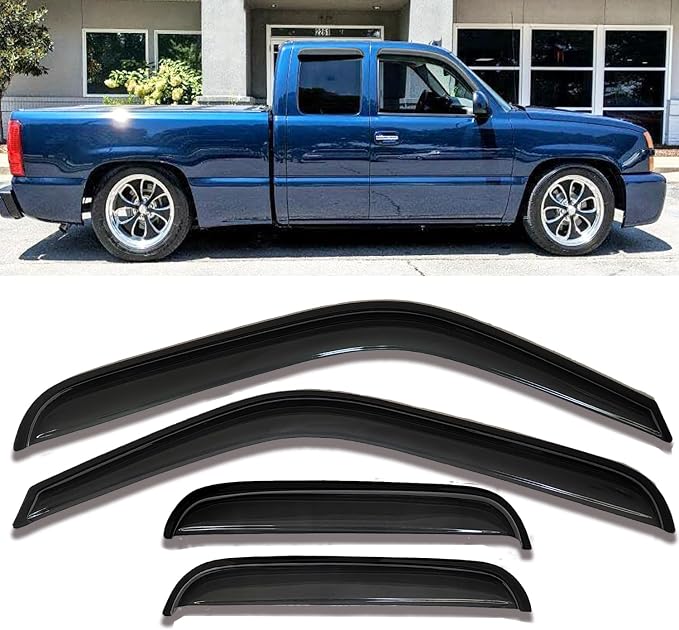 Side Window Visors rain Guards Vent Deflectors for 99-06 Chevy Silverado & GMC Sierra 1500/2500/3500/2500HD Extended Cab,2007 Classic Body Wind Vent Rain Guard Sun Shade Visors, 4PCS 94044