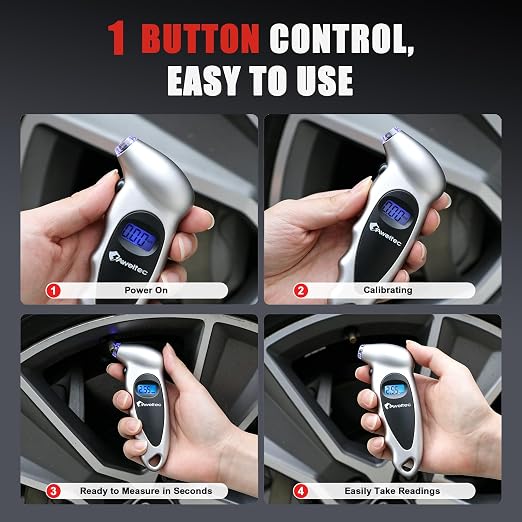 Digital Tire Pressure Gauge,Accurate Cars Air Gauge 150 PSI,Silver | 0-150PSI Calibrated,Accurate in 0.1 Increments,4 Measurement Units,Backlight LCD&Nozzle Light,for Everyday Vehicles