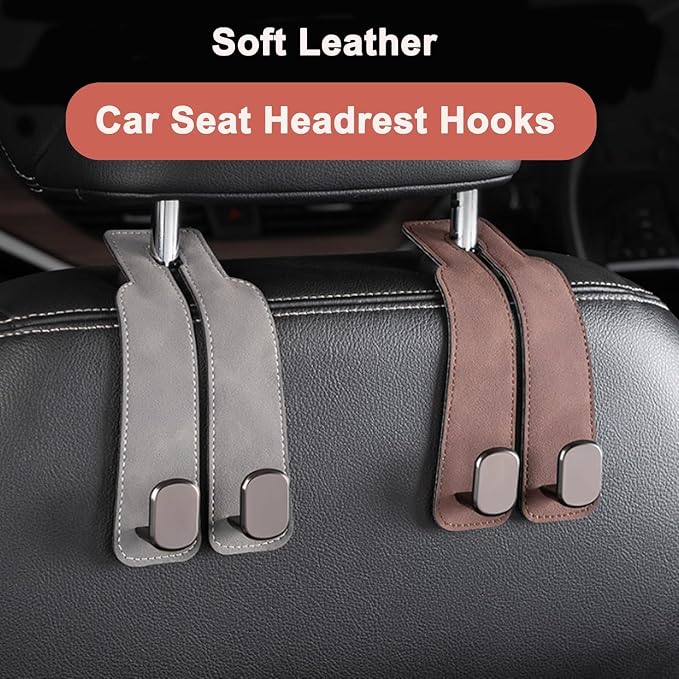 Amelity Car Headrest Hooks, Purse Hook for Vehicle 4 Pack Black | Universal Car Interior Accessories for Women, Available in 2/4 Pack, Storage Hanger Holds Purses, Backpacks, Grocery Bags