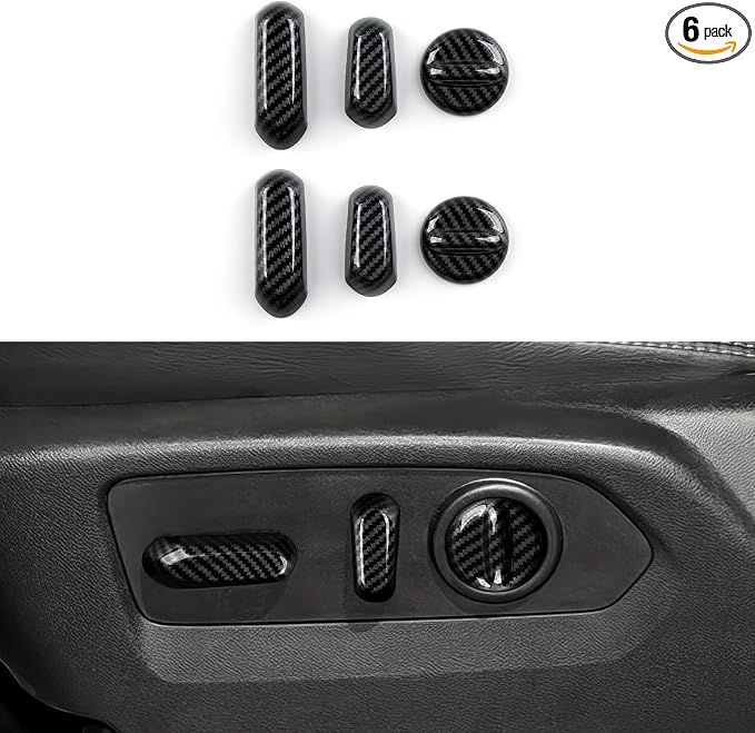 Car Seat Adjustment Button Sticker ABS Carbon Fiber Decal Interior Trim Cover for 2019 2020 2021 2022 2023 2024 2025 Chevy Silverado 1500 2500 3500 HD Accessories